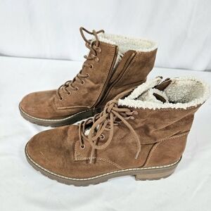 Universal Thread Tessie Sherpa Hiking Boots, Brown Faux Suede Lace-Up Ankle 10